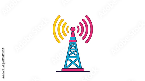 Colorful radio tower emitting wireless signals, representing telecommunications, network connectivity, or broadcast technology.