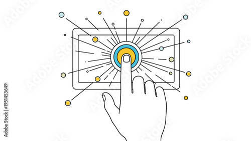 Hand interacting with a screen that has radiating lines from a central point, symbolizing touch interaction, digital interfaces, or responsive technology.