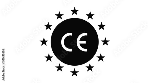 CE mark certification logo with a circle of twelve stars, symbolizing European compliance and product safety standards.