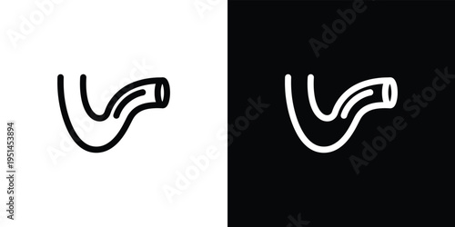 Black and white line of a smoking pipe on white and black backgrounds line black and white symbol