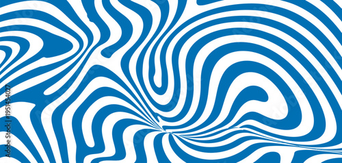 Psychedelic swirl groovy pattern, trippy blue vector background, abstract wave ripple lines, spiral line pattern, vibrant psychedelic illustration