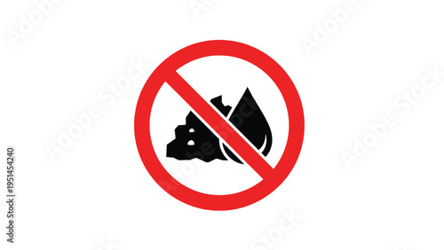 Red circle with a diagonal line over a pile of trash and a water droplet, symbolizing pollution prevention, waste reduction, or environmental protection.