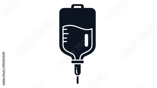Simple black and white icon of an IV drip bag with a needle, representing medical treatment, intravenous therapy, or hospital care.