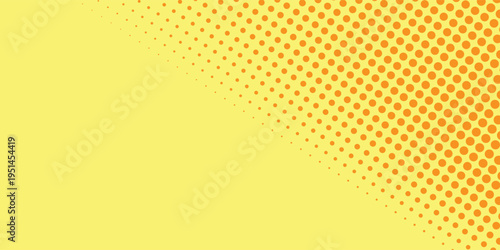 Yellow orange halftone pattern. Retro comic gradient background. Square pixilated dot cartoon texture.