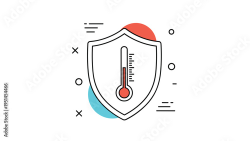 Shield with a thermometer inside, representing temperature protection, climate control, or heat regulation and safety.
