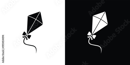 Black and white kites with bows on strings black kite