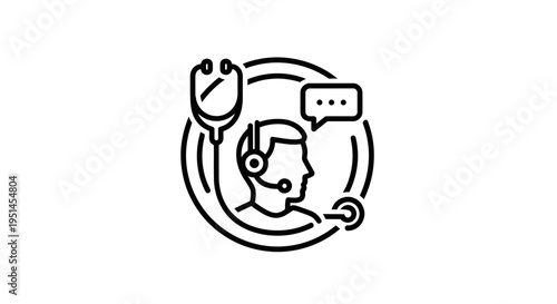 Healthcare Support Icon: Doctor with Stethoscope and Chat Bubble, Telemedicine Concept