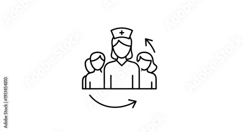 Healthcare Teamwork Icon: Nurses and Medical Staff in Rotation