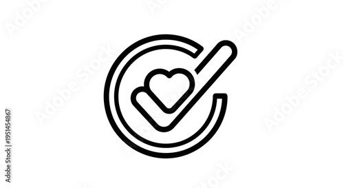 Heart Check Mark Inside Circle Icon, Love Approval Symbol, Positive Choice Concept
