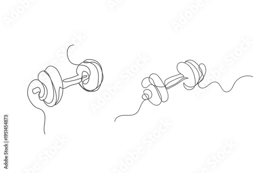Single continuous line drawing of dumbbells. Sport equipment in one linear style. Design element for poster, banner, flyer. Sport, workout, wellness. Editable stroke. dumbbells one line art.