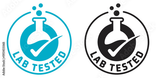 Lab tested round vector badge, laboratory verification icon, scientific quality vector emblem, isolated lab testing illustration, clean vector graphic