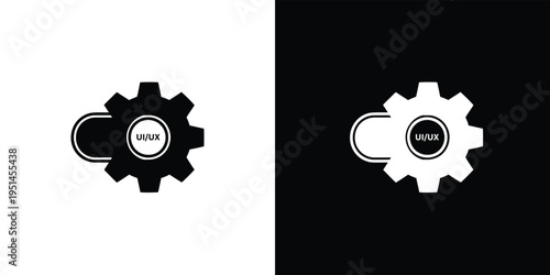 Black and white gear with U I U X text on a split background UIUX user interface user experience