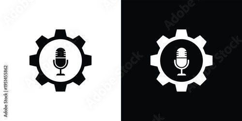Black and white gear with microphone symbols