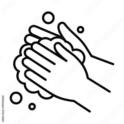 Hand washing with soap bubbles icon representing hygiene, cleanliness and health safety