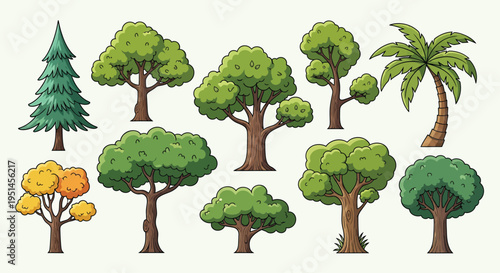 Cartoon Trees Isolated on White Background