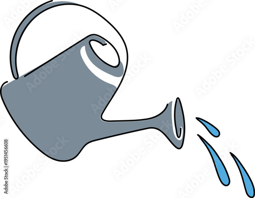 Watering can vector illustration with water drops. Garden tool icon