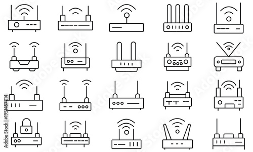 Wireless router icons. WiFi router icons. Wireless network signal symbols, technology symbol.