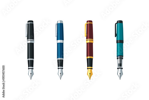 Collection of four elegant fountain pens in various colors and styles
