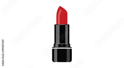 A vibrant red lipstick with a sculpted tip is presented upright in a black tube on a clean white background.