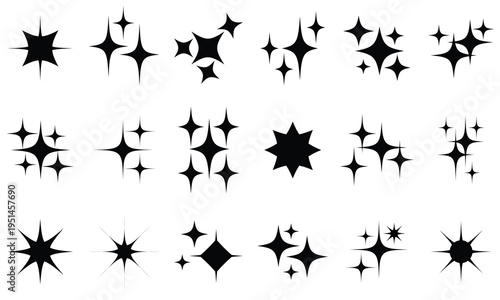 Minimalist twinkle star, Twinkle star icon set. Sparkle icon, shining burst. Set of twinkling star vector. Vector illustration.	