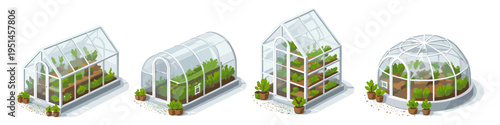 Diverse greenhouse designs showcasing modern gardening innovations and plant cultivation