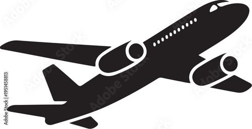Black airplane silhouette with white outline aircraft