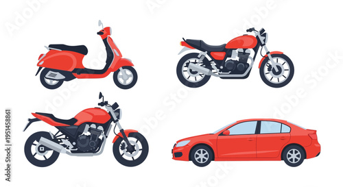 A colorful illustration depicts various modes of transportation including scooters motorcycles and a car silhouette high quality professional detailed modern elegant