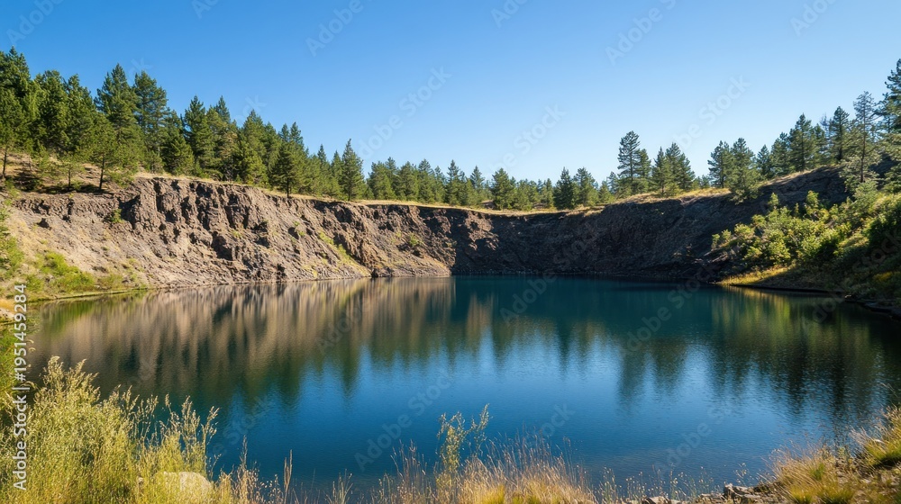 Obraz premium Serene crater lake nestled in a forest
