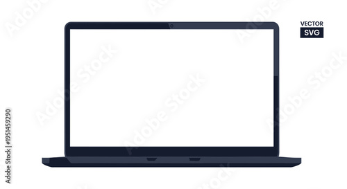 Modern Laptop Computer with Blank Screen, Dark Blue, Isolated on White Background, Vector SVG