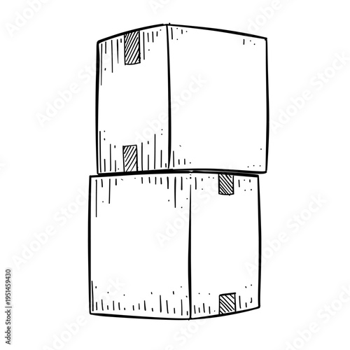 cardboard boxes stack delivery vector line art hand drawn illustration