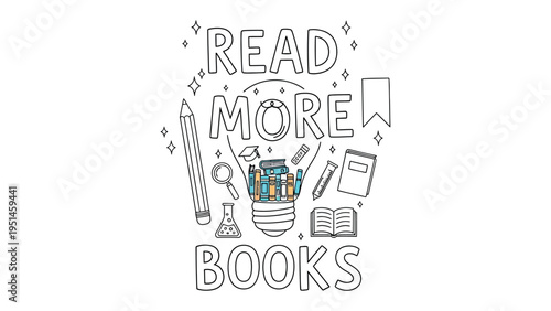 Enrich Your Mind: A charming illustration urges readers to embrace the joy of knowledge, featuring a whimsical arrangement of books, a magnifying glass, and a glowing light bulb.