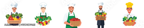 Chefs with fresh produce and vegetables