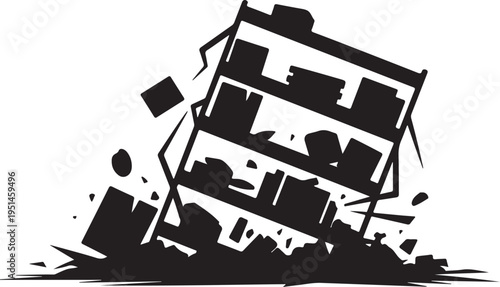 Black and white of a building collapsing building collapse