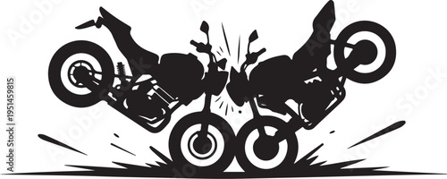 Black and white of two motorcycles crashing accident