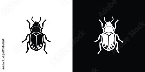 Black and white beetle silhouettes on split color background insect 2