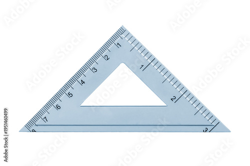 Set square tool with measurement markings and angles displayed clearly isolated on transparent background