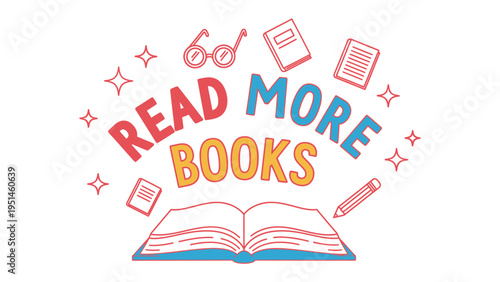 Literary Inspiration: A vibrant and inviting illustration that calls for increased reading and a passion for literary exploration, with an open book and associated icons.