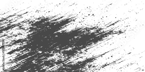 A high contrast black and white abstract texture featuring diagonal paint brush strokes and splatter