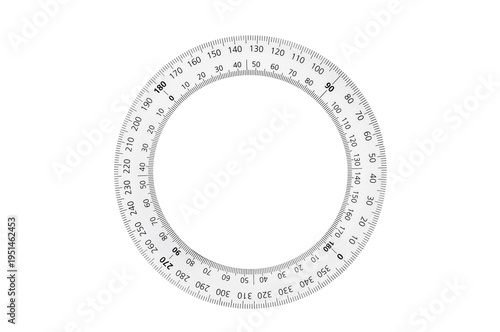 Protractor with degree markings shown in circular layout design isolated on transparent background