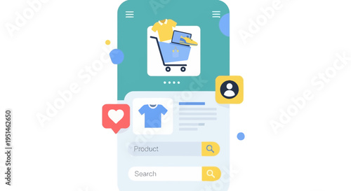 Mobile E-commerce App UI Concept with Shopping Cart, Product Listings & Search
