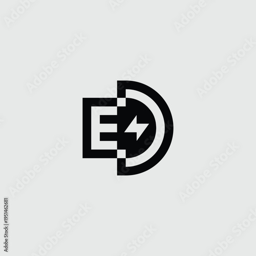 black and white letter e d logo with energy