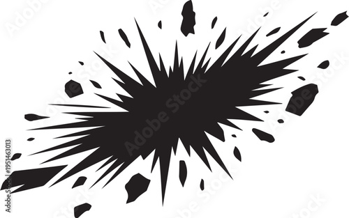 Black explosion with sharp lines and fragments abstract