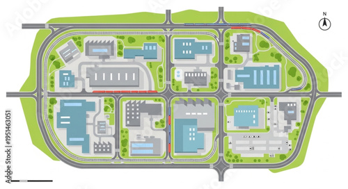 Detailed Industrial Park Master Plan with Green Spaces and Infrastructure.