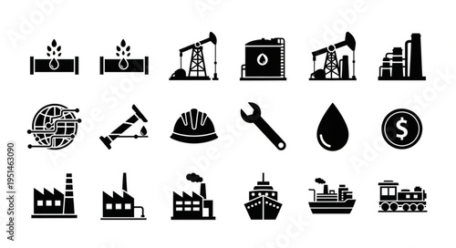 Oil and Gas Industry Icons - A Comprehensive Vector Set for Energy Production.