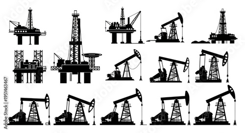 Silhouetted Oil Rigs and Pumpjacks - A Visual Exploration of Energy Production.