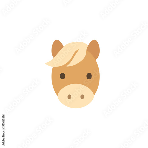 Cute horse face hand-drawn flat vector illustration on white background, japanese style. Chinese New Year Content. Perfect for kids design, nursery decor, branding, apps.