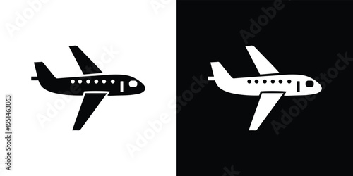 Black and white airplane on split color background silhouette