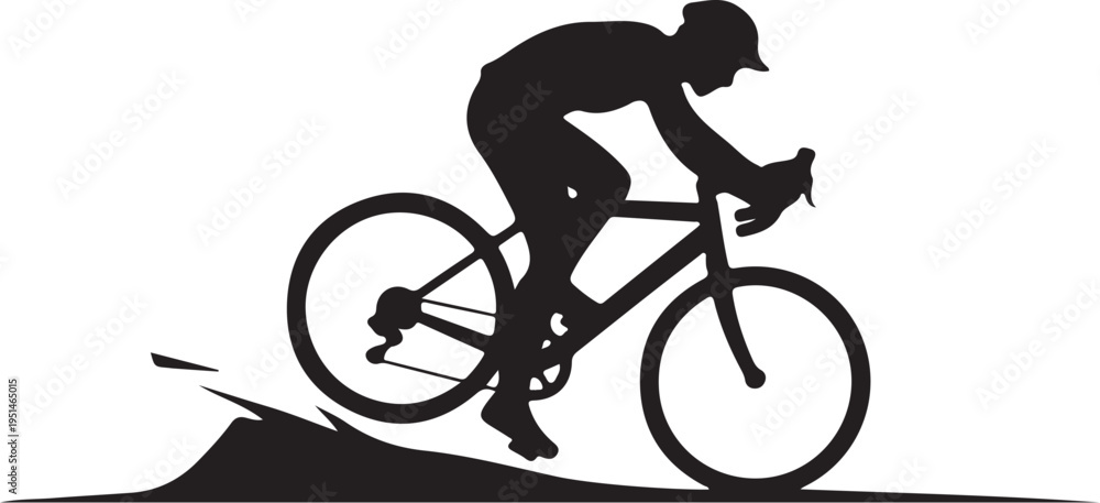 Obraz premium Black silhouette cyclist riding uphill on bicycle bike