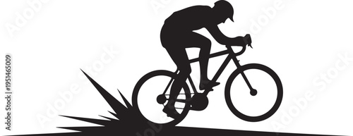 Black silhouette cyclist riding bike with motion lines