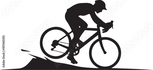 Black silhouette cyclist riding uphill on bicycle bike